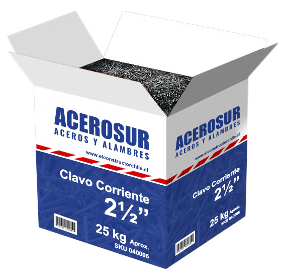 CAJA CLAVO CORRIENTE ACEROSUR 2 1/2" x 25KG — Constructor Center Chile