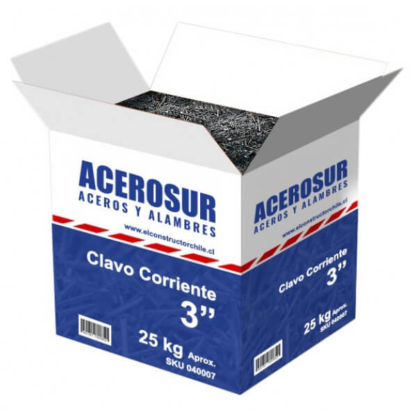 CAJA CLAVO CORRIENTE ACEROSUR 3" x 25KG — Constructor Center Chile