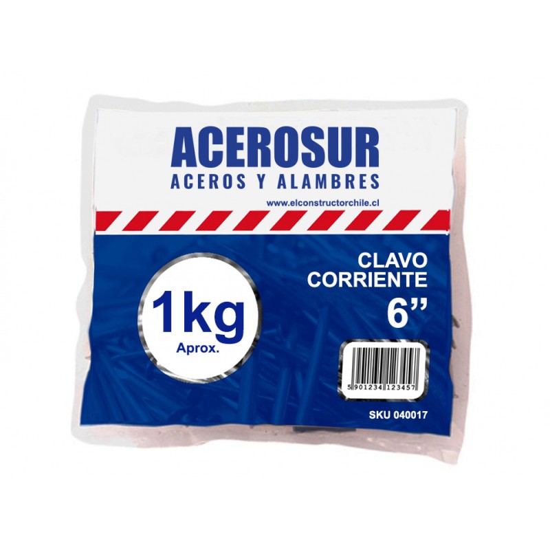 CLAVO CORRIENTE ACEROSUR 6" BOLSA 1KG — Constructor Center Chile