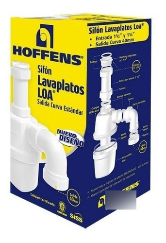 SIFON LAVAPLATO 11/2 11/4 S/CURVA 50MM LOA HOFFENS — Constructor Center Chile