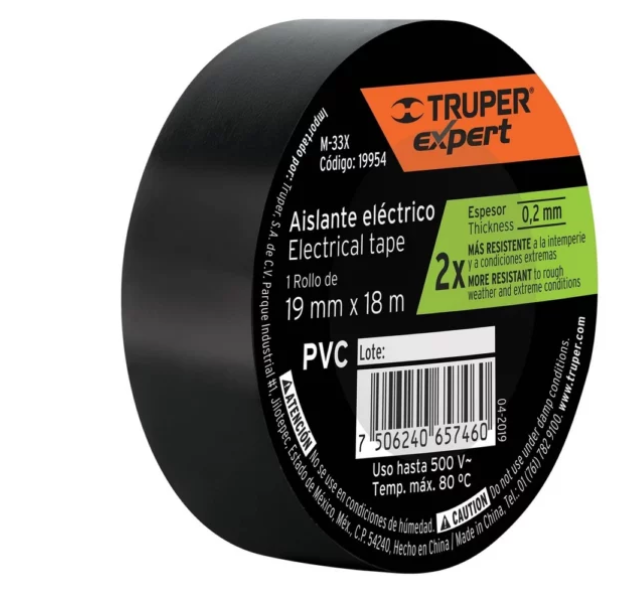 HUINCHA AISLAD 19MM x 18MTS NEGRA TRUPER — Constructor Center Chile