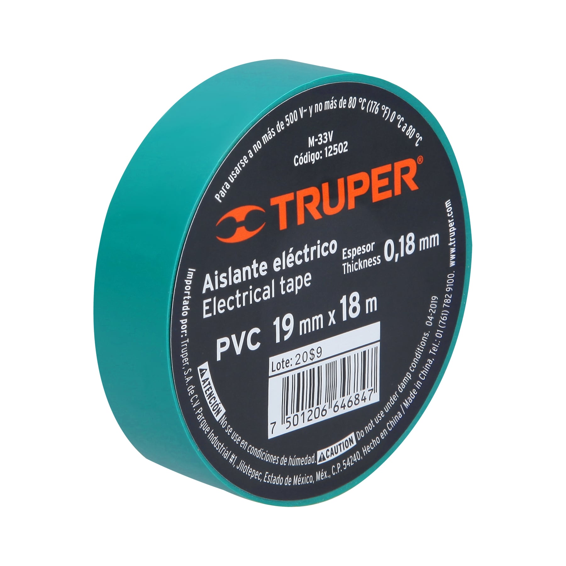 HUINCHA AISLAD 19MM x 18MTS VERDE TRUPER — Constructor Center Chile