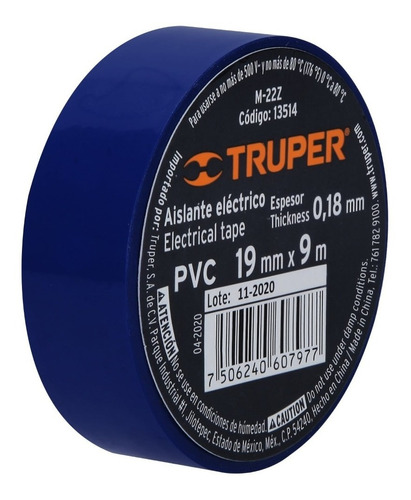HUINCHA AISLAD 19MM x 18MTS AZUL TRUPER — Constructor Center Chile