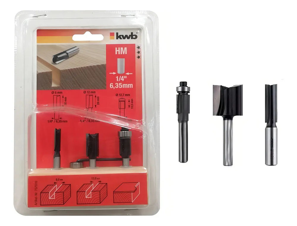 SET FRESAS RECTAS 1/4" 3 UN KWB — Constructor Center Chile