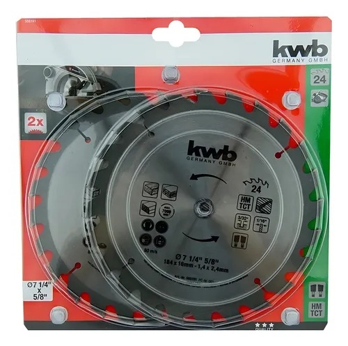 SET DISCO SIERRA CIRCULAR 7 1/4 24D 2 UN KWB — Constructor Center Chile