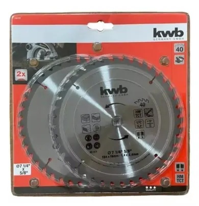 SET DISCO SIERRA CIRCULAR 7 1/4 40D 2 UN KWB — Constructor Center Chile
