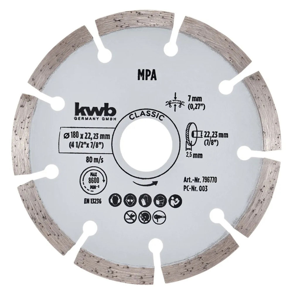 DISCO DIAMANTADO 180 x 22MM BORDE SEGMENTADO KWB — Constructor Center