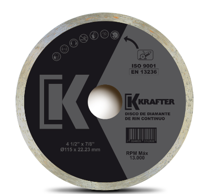 DISCO DIAMANTE CONTINUO 4 1/2" KRAFTER — Constructor Center Chile