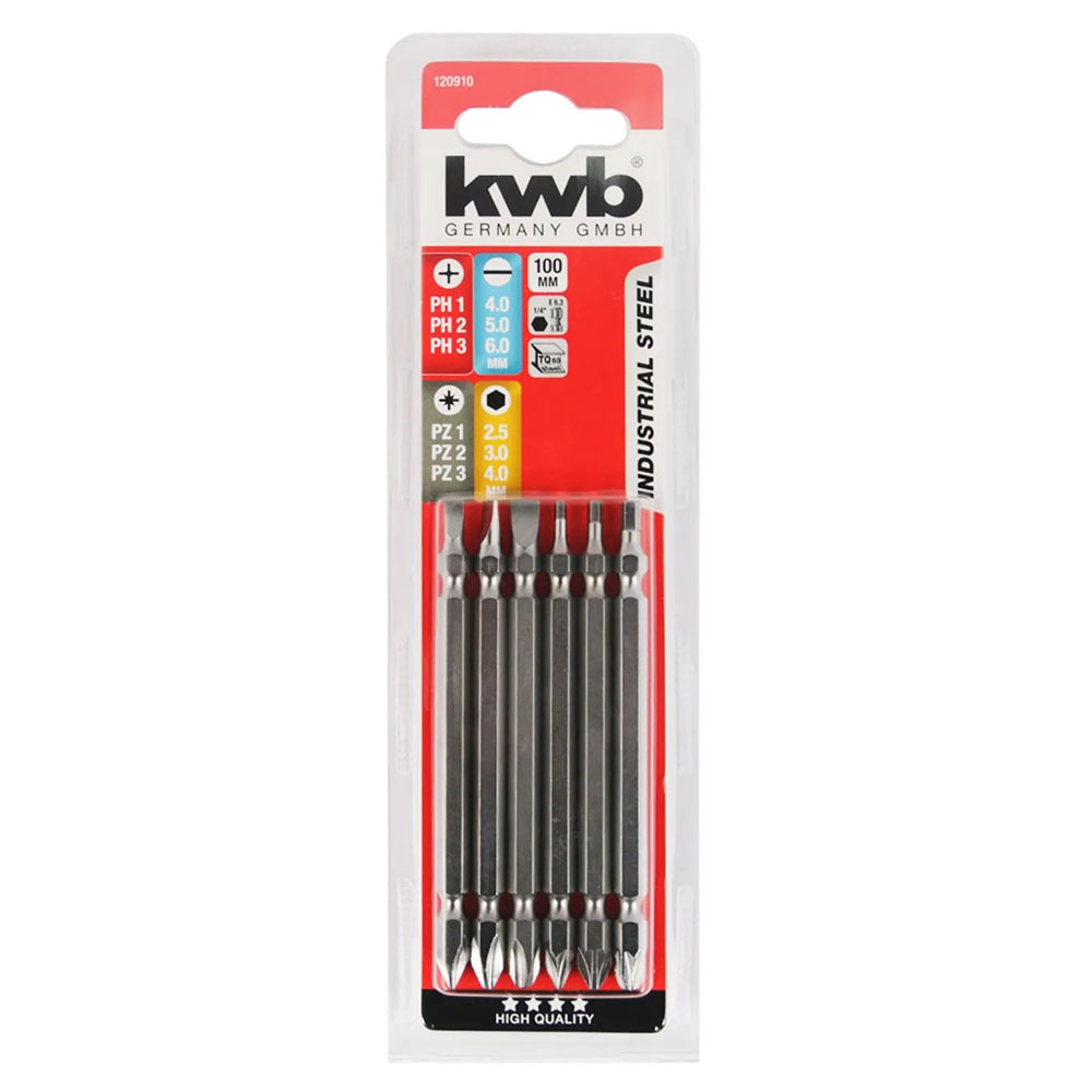 SET PUNTAS DOBLES LARGO 6UN 100MM KWB — Constructor Center Chile