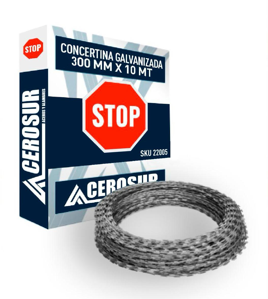 CONCERTINA ACEROSUR GALV 300MM CON CANDADO x 10MT — Constructor Center Chile