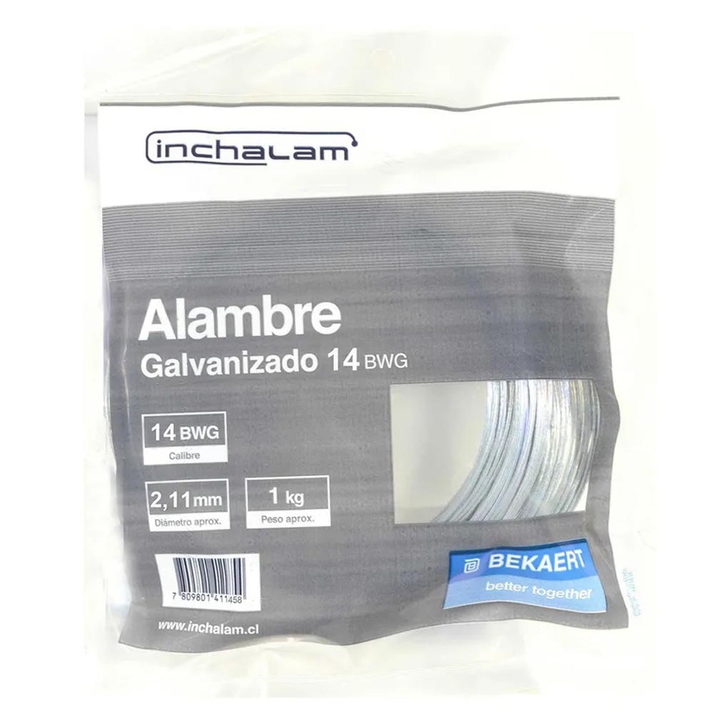 ALAMBRE GALVANIZADO INCHALAM N*14 ROLLO 1KG — Constructor Center Chile