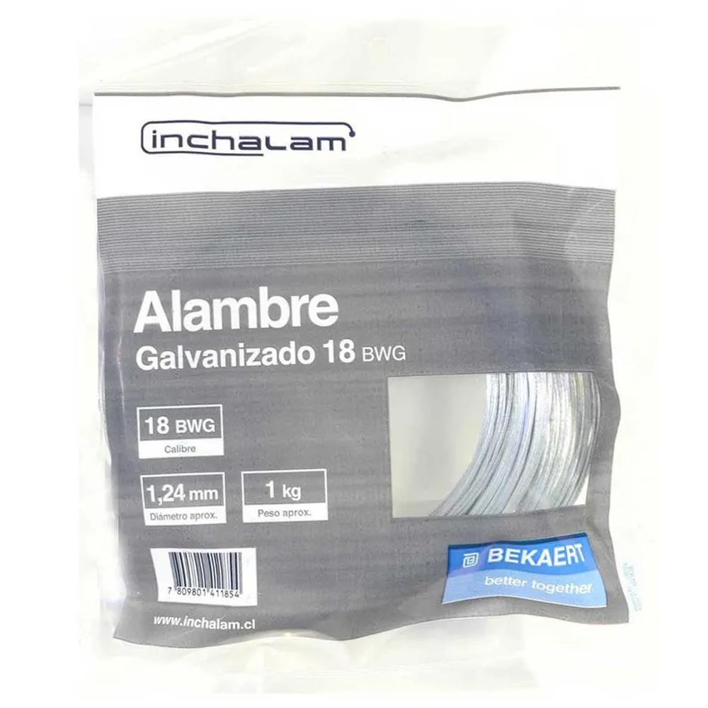 ALAMBRE GALVANIZADO INCHALAM N*18 ROLLO 1KG — Constructor Center Chile