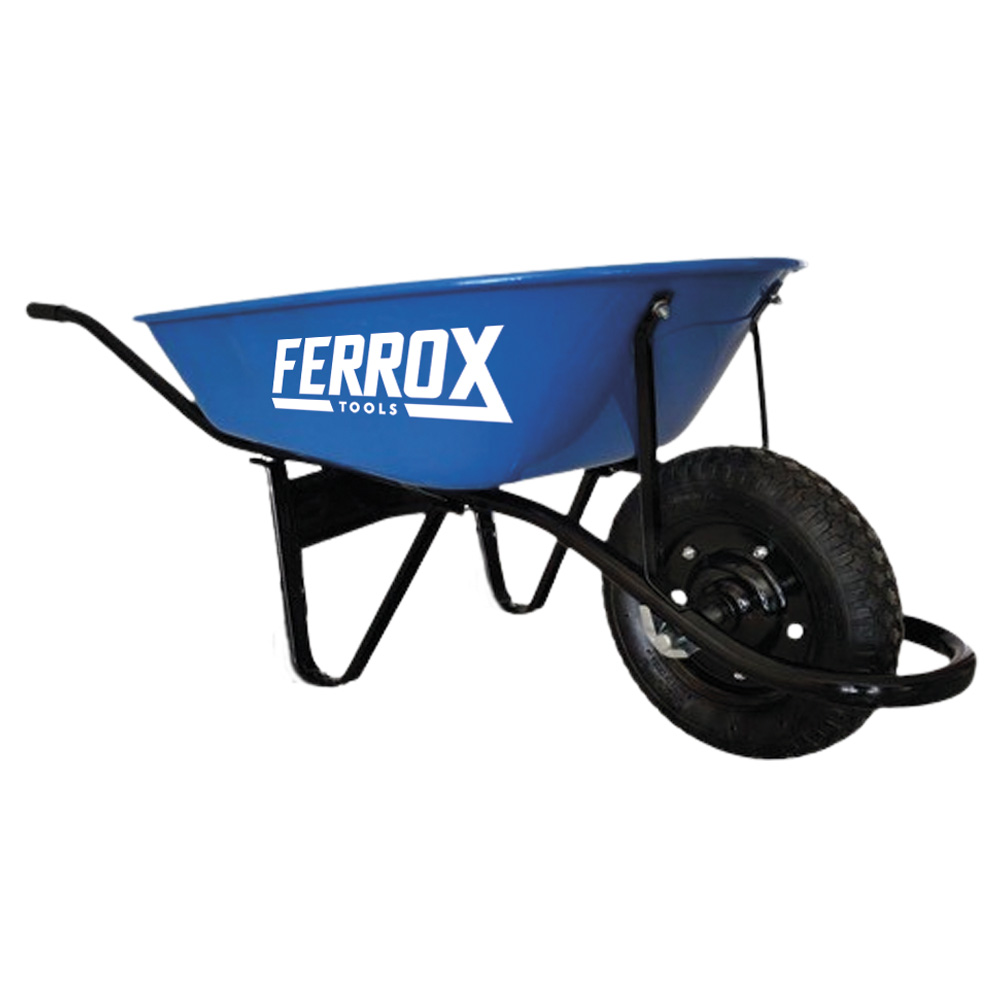 Carretilla concretera Ferrox azul de 90 litros con rueda neumática