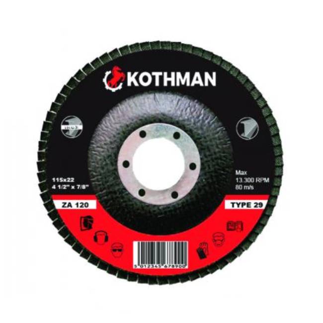 DISCO LAMINA INOX 4 1/2" GR 120 KOTHMAN — Constructor Center Chile
