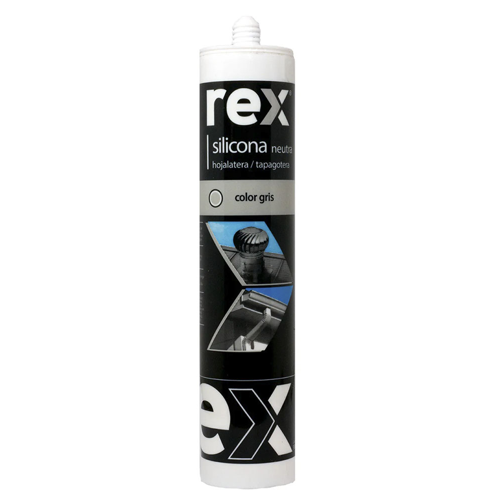 SILICONA GRIS NEUTRA HOJALATERA 300ML REX — Constructor Center Chile