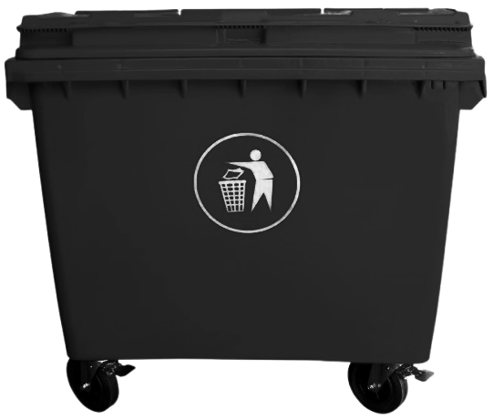 BASURERO C/TAPA Y RUEDAS NEGRO 660LT — Constructor Center Chile