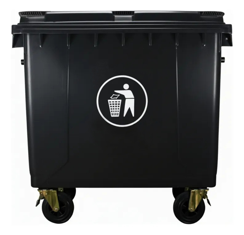 BASURERO C/TAPA Y RUEDAS NEGRO 1100LT — Constructor Center Chile